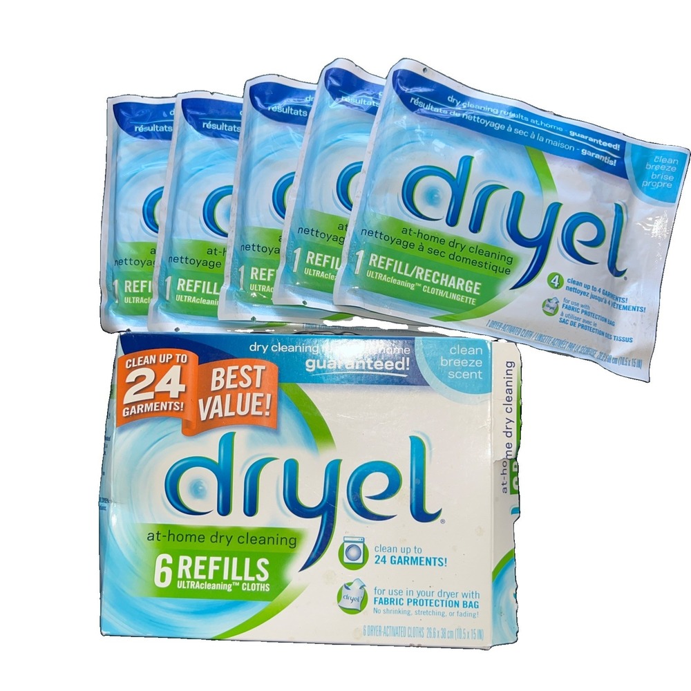 DRYEL At Home Dry Cleaning Cloth Refill ULTRA Cleaning Clean Breeze Scent 5 Pack